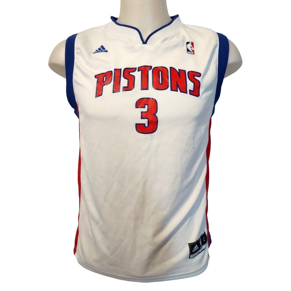 Adidas Pistons Jersey Large 14-16 Youth Rodney Stuckey Logo 3 NBA White Retro